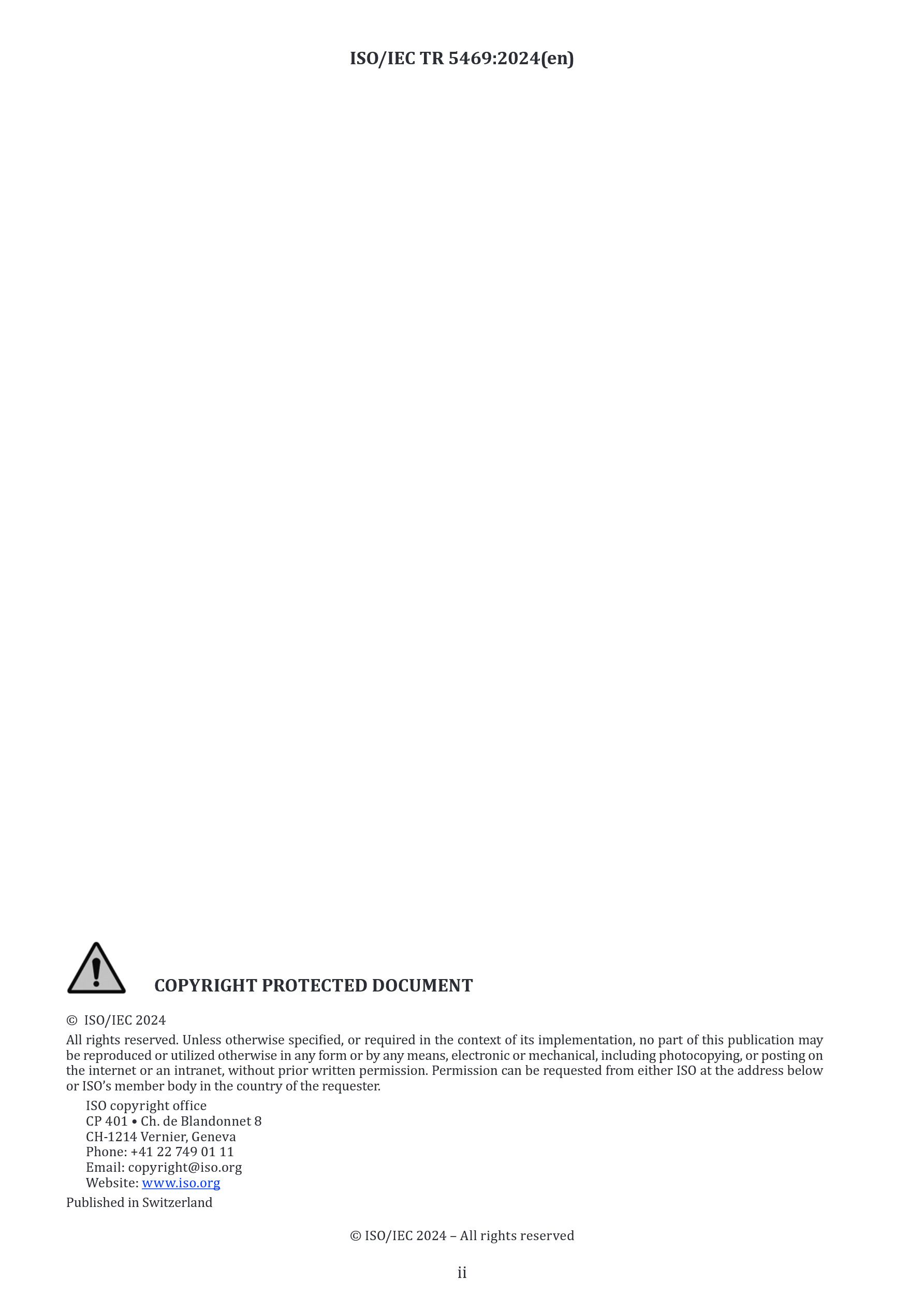 Cover preview — ISO/IEC TR 5469:2024 Artificial Intelligence — Functional Safety and AI Systems — Page 2