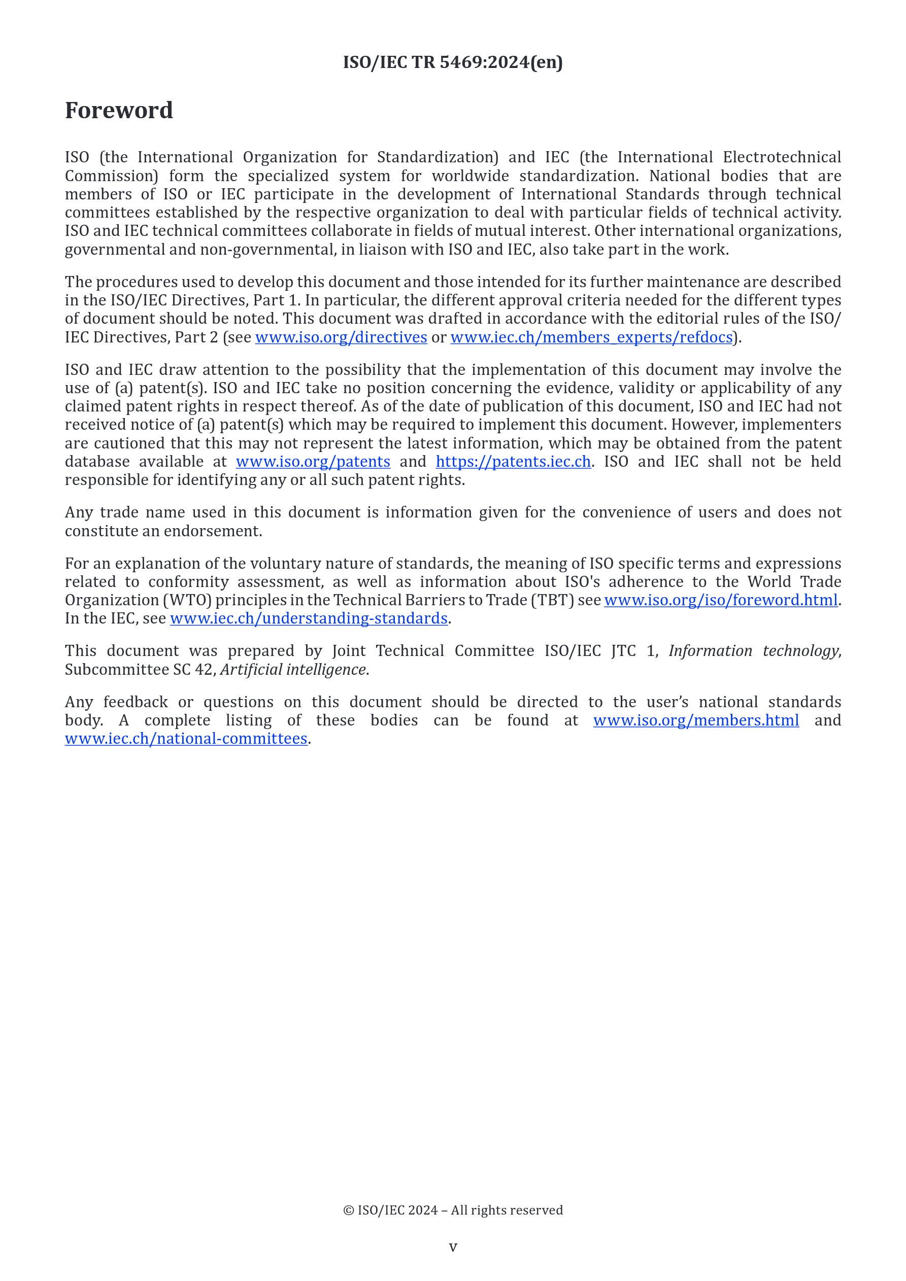 Cover preview — ISO/IEC TR 5469:2024 Artificial Intelligence — Functional Safety and AI Systems — Page 5