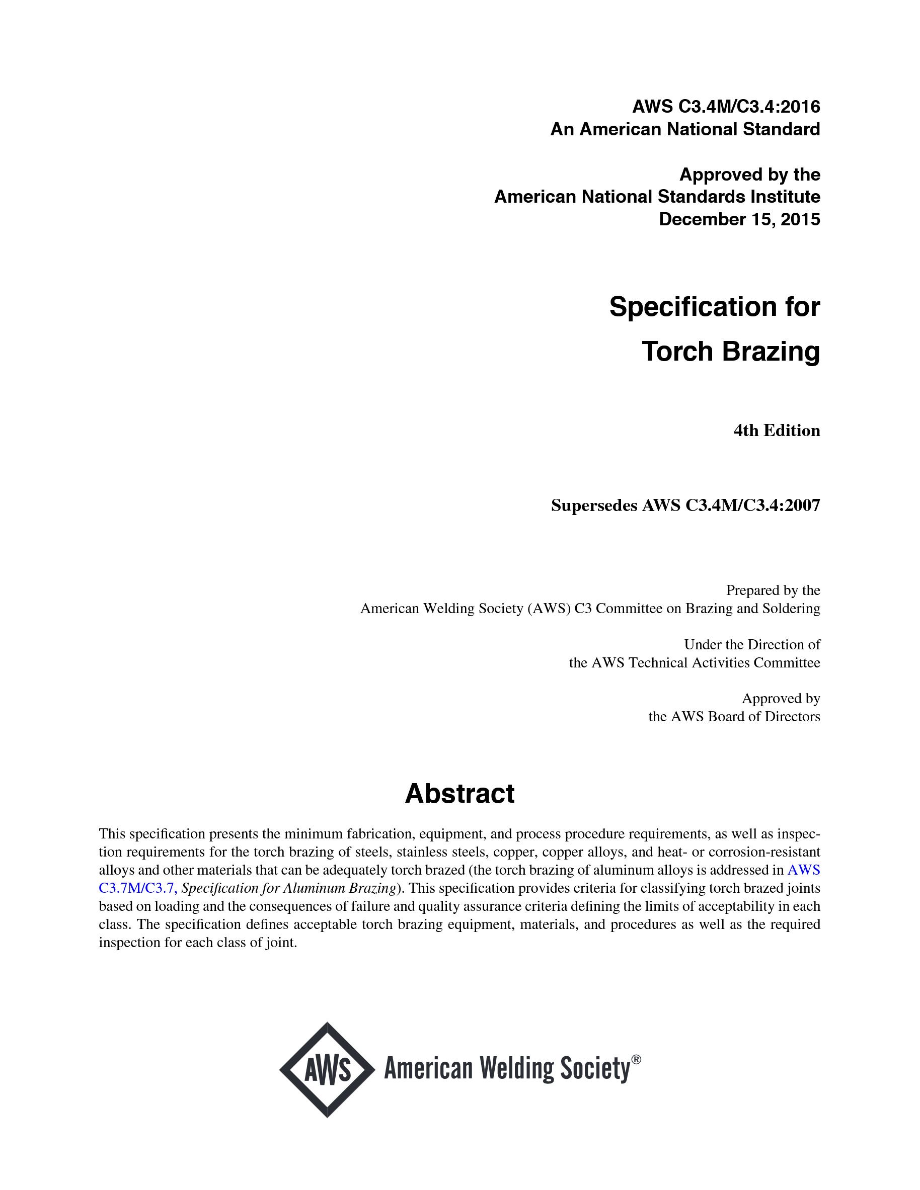 Cover preview — AWS C3.4M/C3.4 Specification for Torch Brazing — Page 2