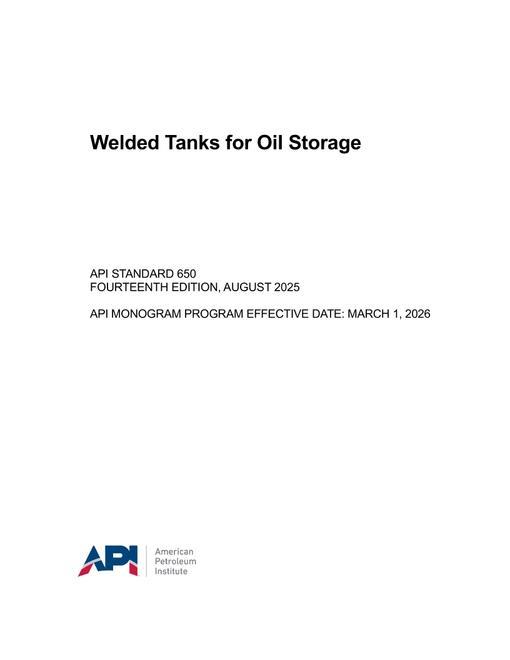 API 650 Welded Tanks for Oil Storage, Fourteenth Edition | Publications ...