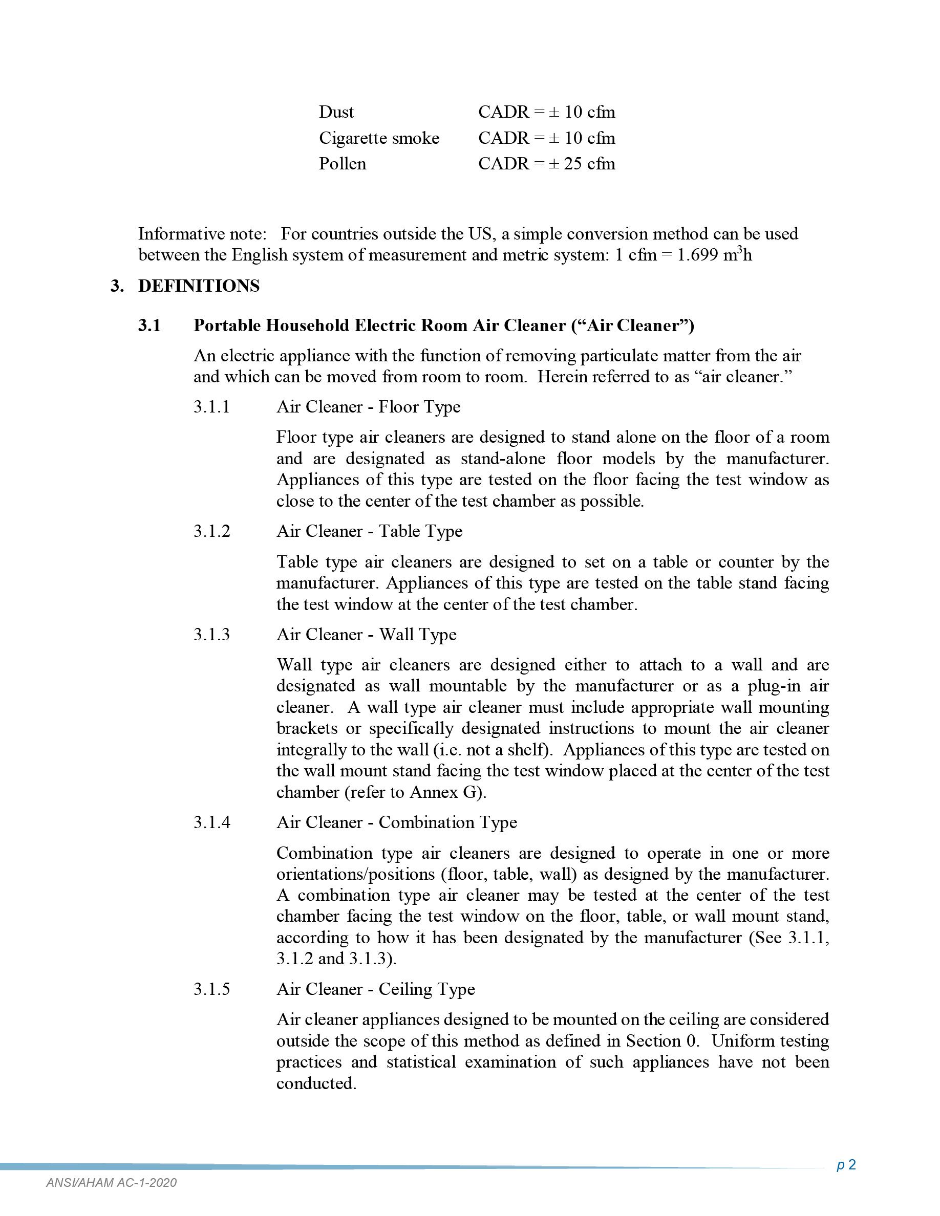 Cover preview — AHAM AC-1-2020 Method for Measuring Performance of Portable Household Electric Room Air Cleaners — Page 6