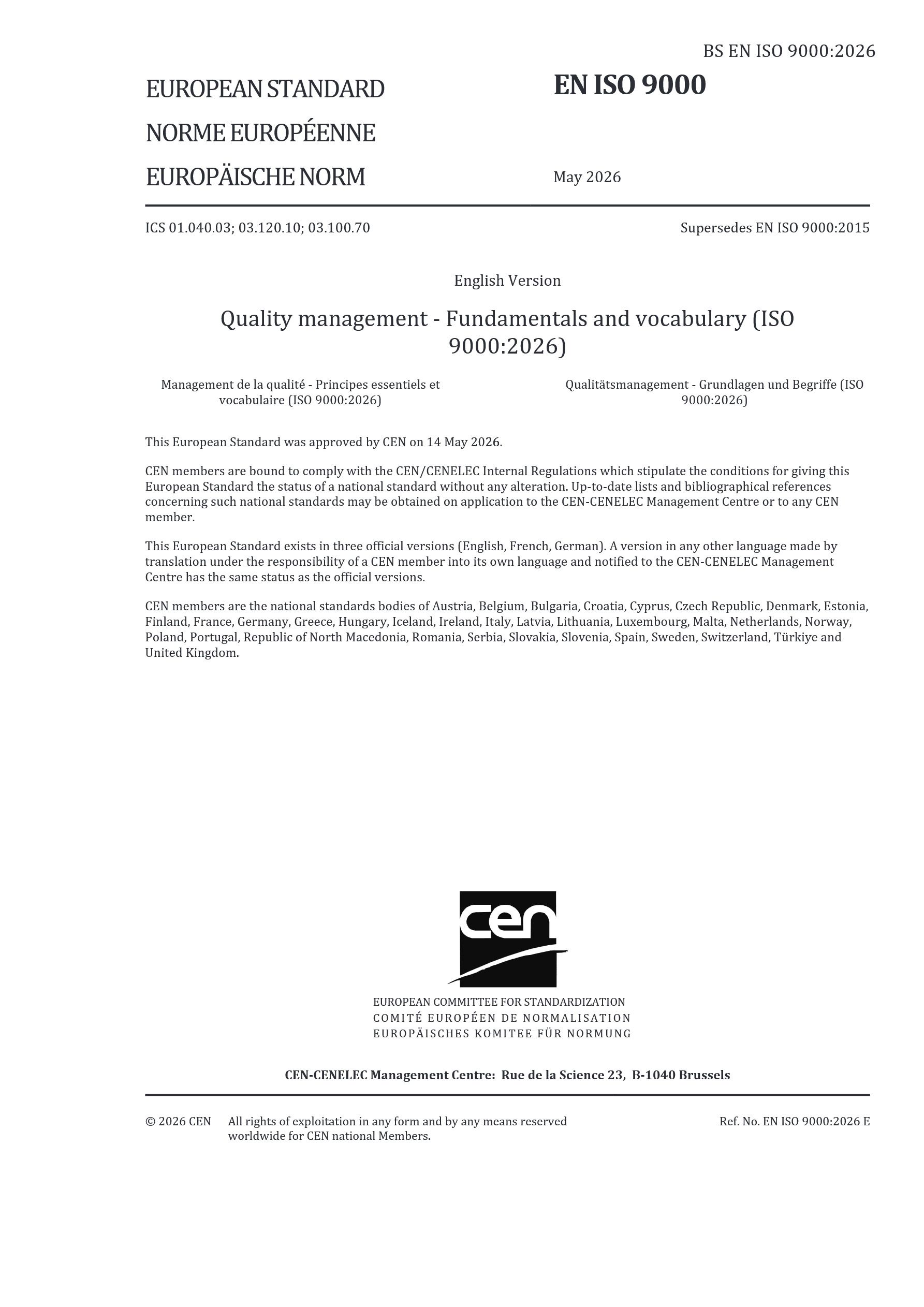 Cover preview — BS EN ISO 9000:2026 Quality Management — Fundamentals and Vocabulary — Page 3