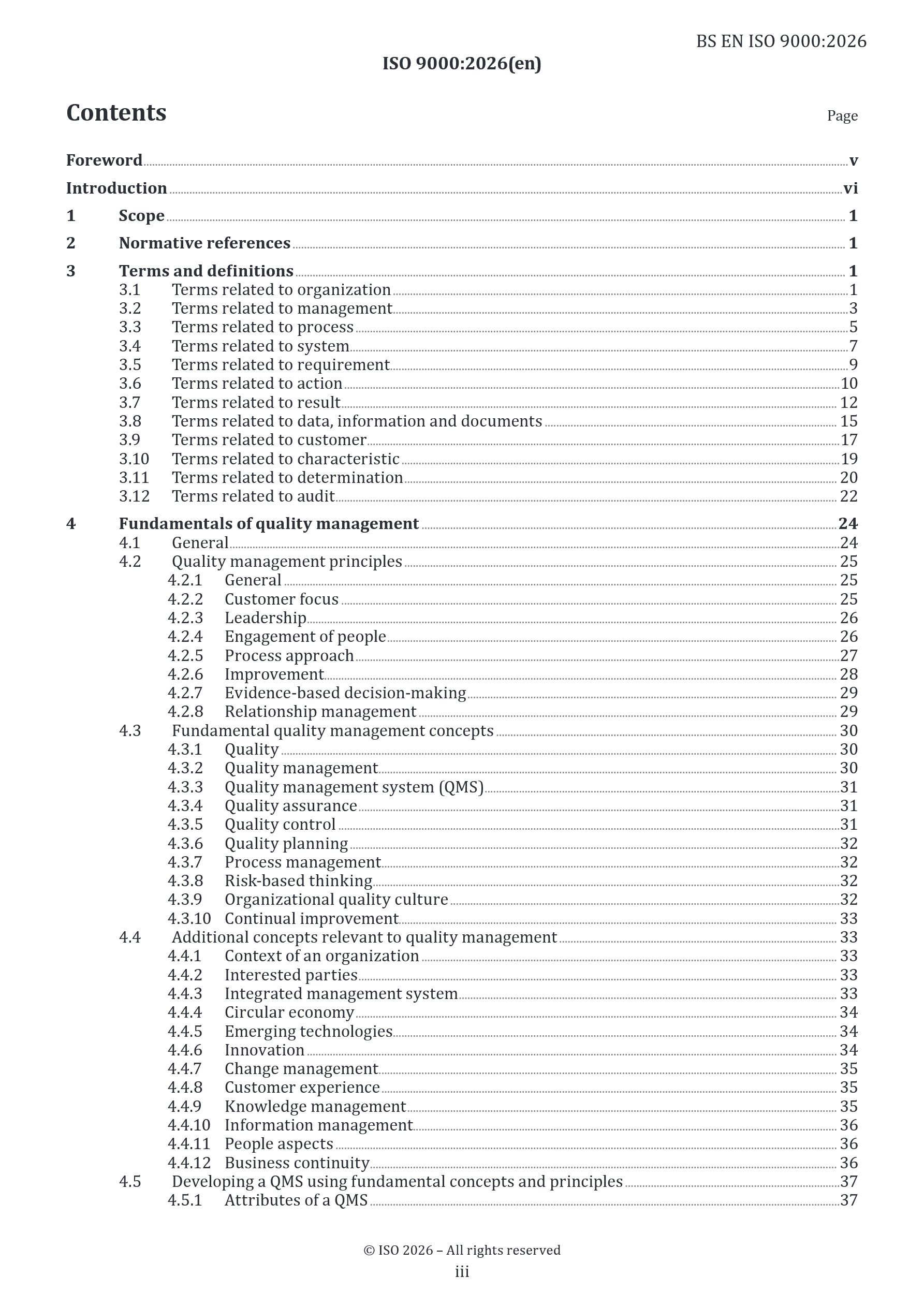 Cover preview — BS EN ISO 9000:2026 Quality Management — Fundamentals and Vocabulary — Page 5