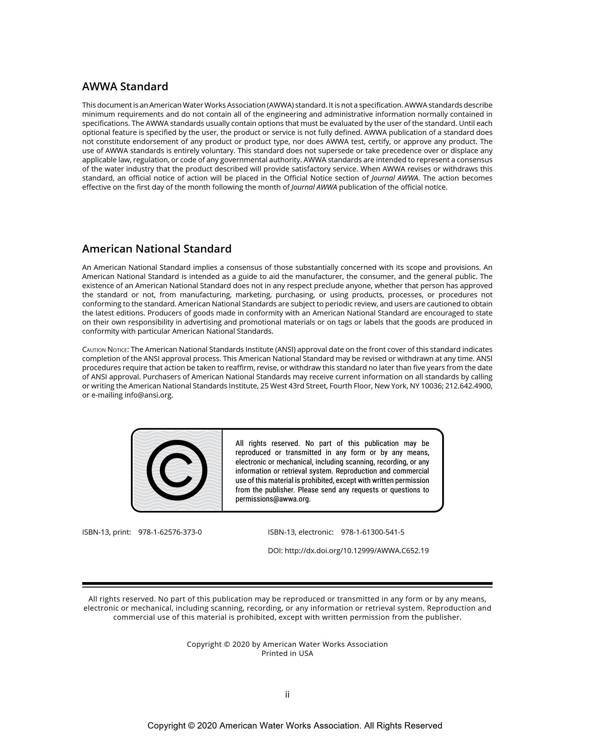 Cover preview — AWWA C652-19 Disinfection of Water Storage Facilities — Page 2