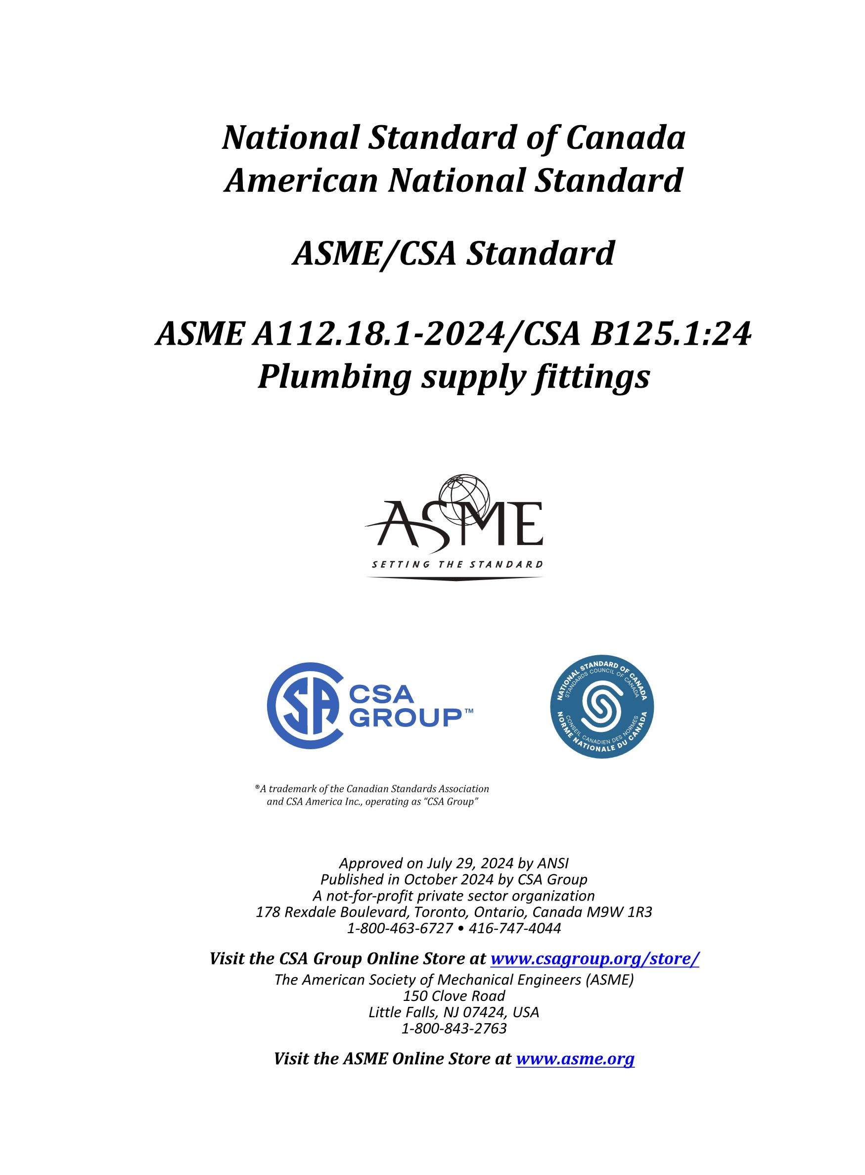 Cover preview — CSA B125.1:24/ASME A112.18.1-2024 Plumbing Supply Fittings — Page 5